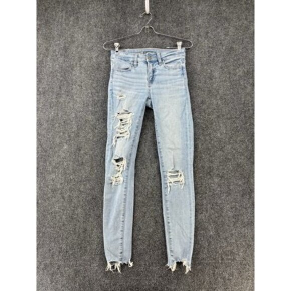 American Eagle Distressed Jeans Jegging Women’s 00 Light Wash Mid Rise - Picture 1 of 16